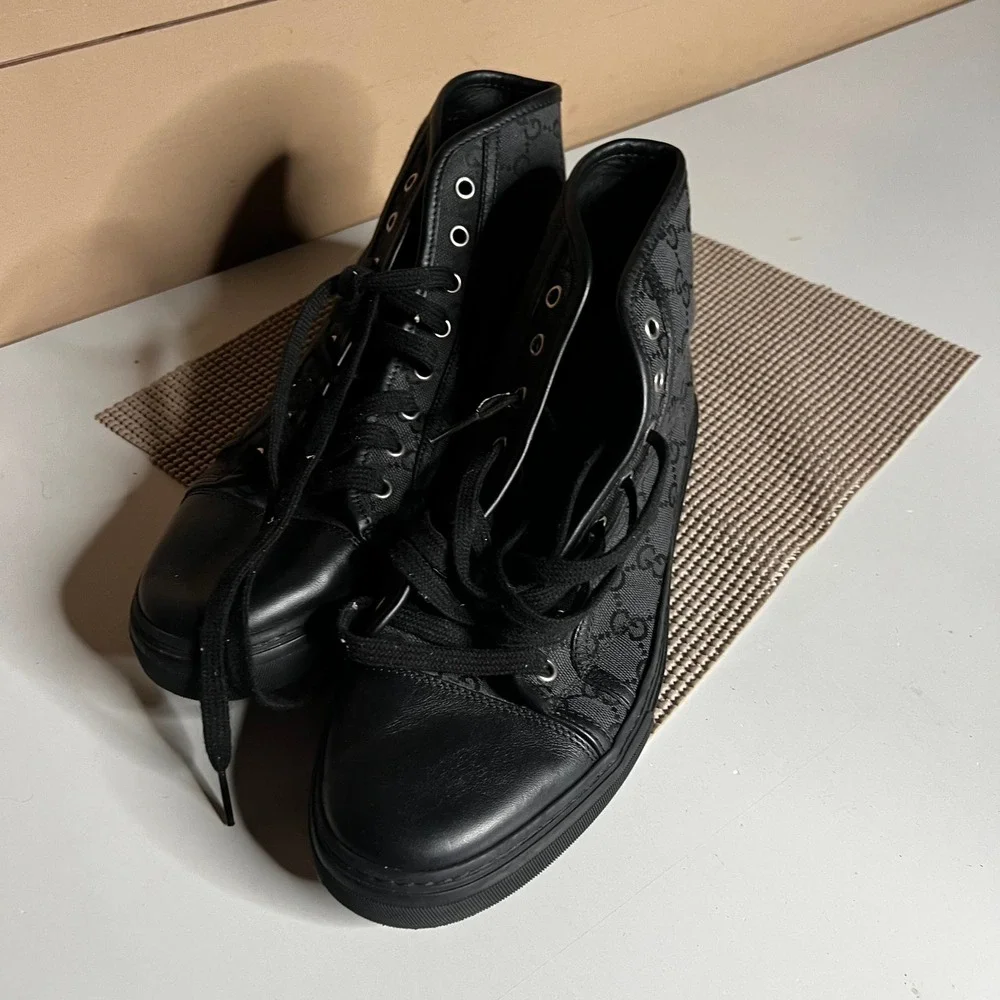 Gucci Mens Black GG Monogram High Top Sneakers 426188 Size 8 Made in Italy